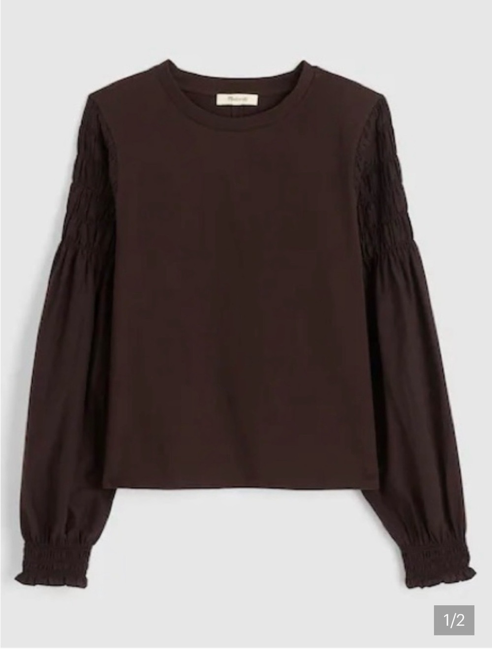 Madewell Womens Dark Brown Smocked Sleeve Top Tee